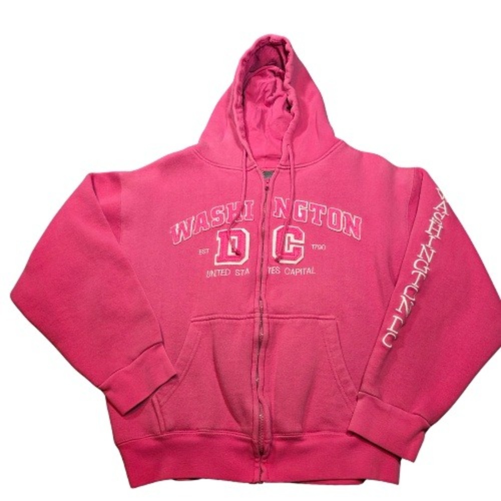Washington DC M Pink Full Zip Hoodie Sweatshirt Womens Souvenir Barbie Y2K
